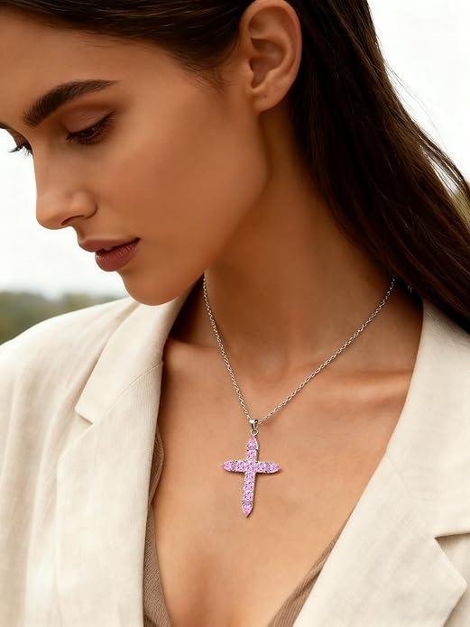 STARCHENIE 925 Sterling Silver Cross Necklace for Women Birthstone Jewelry | 925 Sterling Silver Crucifix Pendant, Birthstone Jewelry, Christian Religious Gift for Her