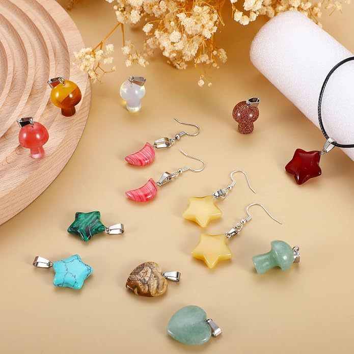 Fumete 100 Pcs Assorted Crystal Pendant Bulk Gemstone Pendant Stone Mixed Crystal Quartz Chakra Reiki Beads Charms for DIY Jewelry Necklace Making