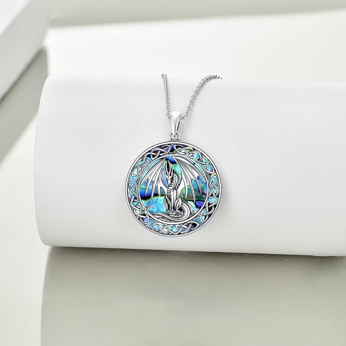 LUHE Sterling Silver Dragon/Wolf/Phoenix/Hummingbird/Horse/Unicorn Religious Pendant Necklace for Women Oxidized vintage Celtics Necklace Jewelry Christmas Gifts