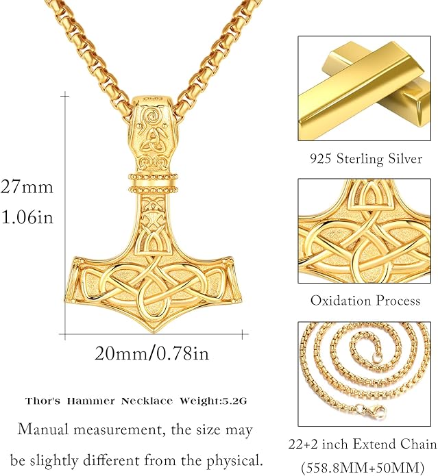 925 Sterling Silver Viking Norse Mjolnir Thor Hammer Pendant Amulet Necklaces with Gifts Box