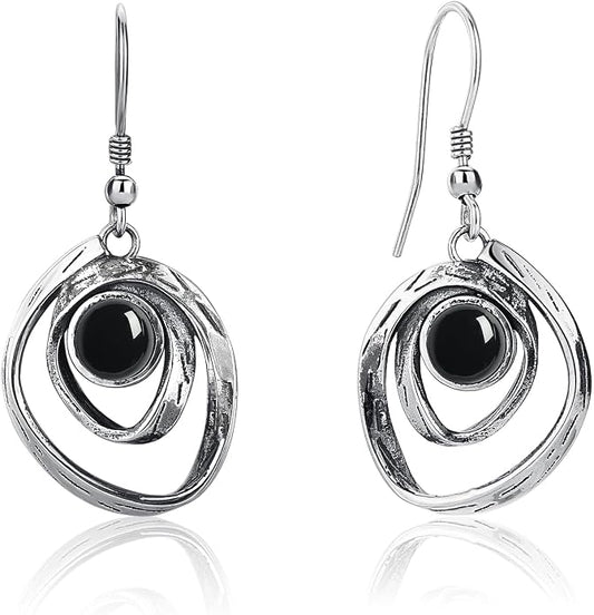 Turquoise Earrings for Women 925 Sterling Silver Pearl/Black Onyx/Opal Dangle Earrings Vintage Spiral/Wire Wrapped/Beads & Rope Ear Hook Earrings