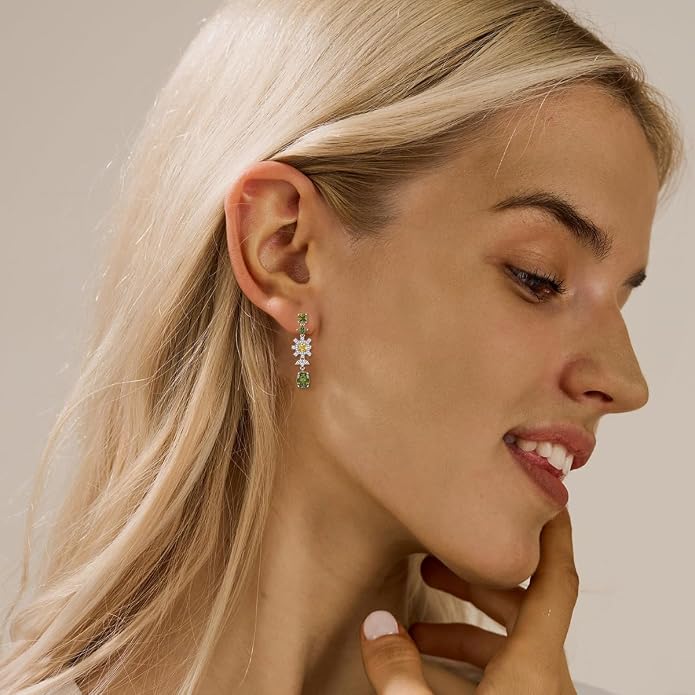925 Sterling Silver Colorful Chandelier Teardrop Dangle Earrings Statement Flower Stud Earrings for Women Party Prom