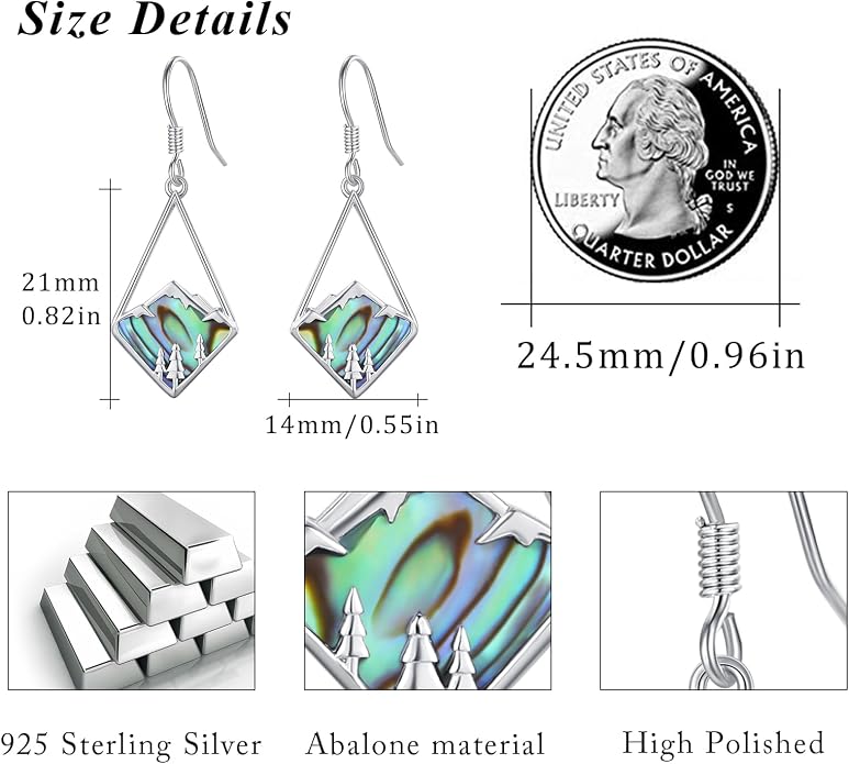 CUOKA MIRACLE Abalone Mountain Earrings For Women S925 Sterling Silver Abalone-Mountain Dangle Earrings Nature Abalone's Mountain Jewelry Gifts For Campers Climbers Nature Lover