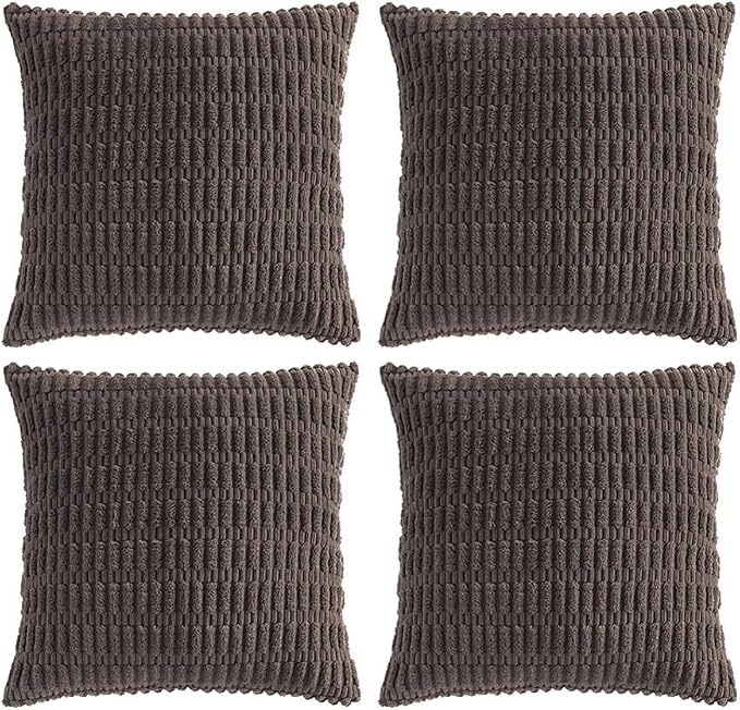 Fancy Homi 4 Packs Decorative Throw Pillow Covers for Living Room Couch Bed, Modern Farmhouse Boho Home Décor Accent Cushion Case, 22" x 22", Dark Brown