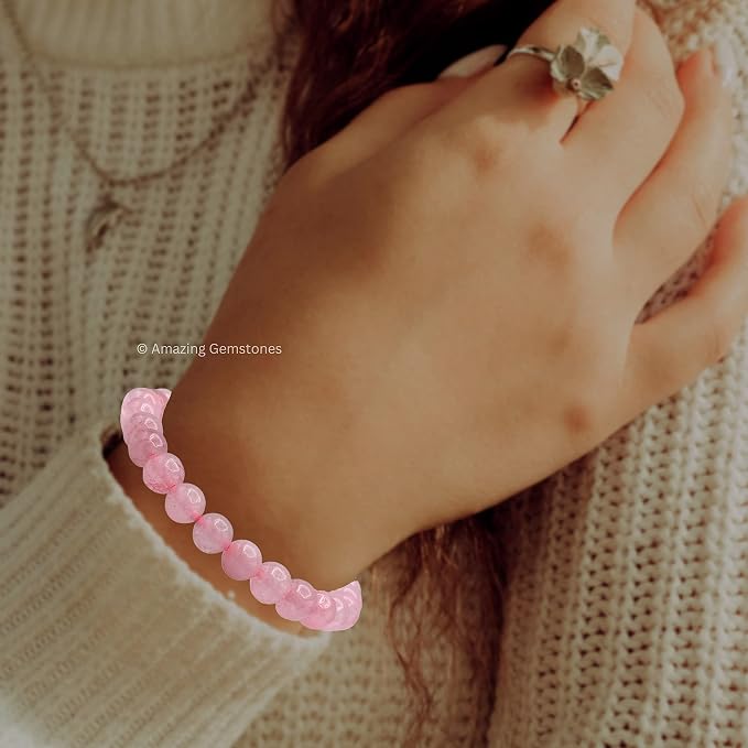 Amazing Gemstone Rose Quartz Bracelet, Gifts for Men & Women - Protection Healing Crystal Bracelet - 8mm Gemstone Beaded Adjustable Bracelet, Pulseras para Hombres Mujer Stocking Stuffers