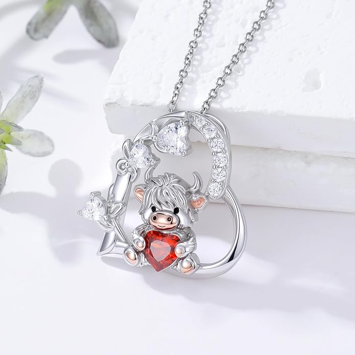PELOVNY Teddy Bear Necklace for Women 925 Sterling Silver Bear/Highland Cow/Fox/Cat/Axolotl Birthstone Necklace Christmas Birthday Jewelry Gifts for Mom Daughter Wife Sister