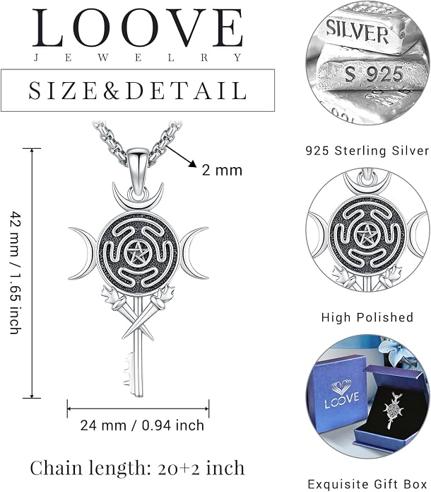 Pentagram/Celtic Knot/Witches Knot/Santa Muerte/Triple Moon Goddess/Baphomet/Hecate Necklace Sterling Silver Magic Wiccan Amulet Pagan Jewelry for Women Men