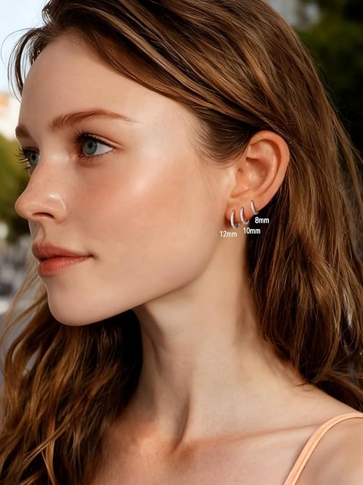 FaithHeart 925 Sterling Silver Huggie Hoop Earrings, Silver Small Hoop Earring for Women, 14K Gold/Black/Rose Gold Hypoallergenic Cartilage Earrings for Women 6/8/10/12/14/16/18/20mm