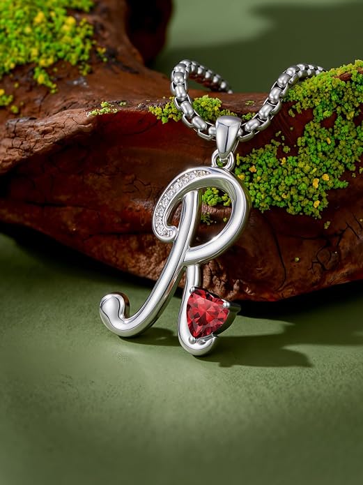 Birthday Gifts for Women Alphabet A to Z Initial Birthstone Pendant Necklaces for Women - 18k White Gold Plated Personalized Name Jewelry Anniversary Graduation Gifts for Wife Her Daughter Girlfriend(with Gift Box)