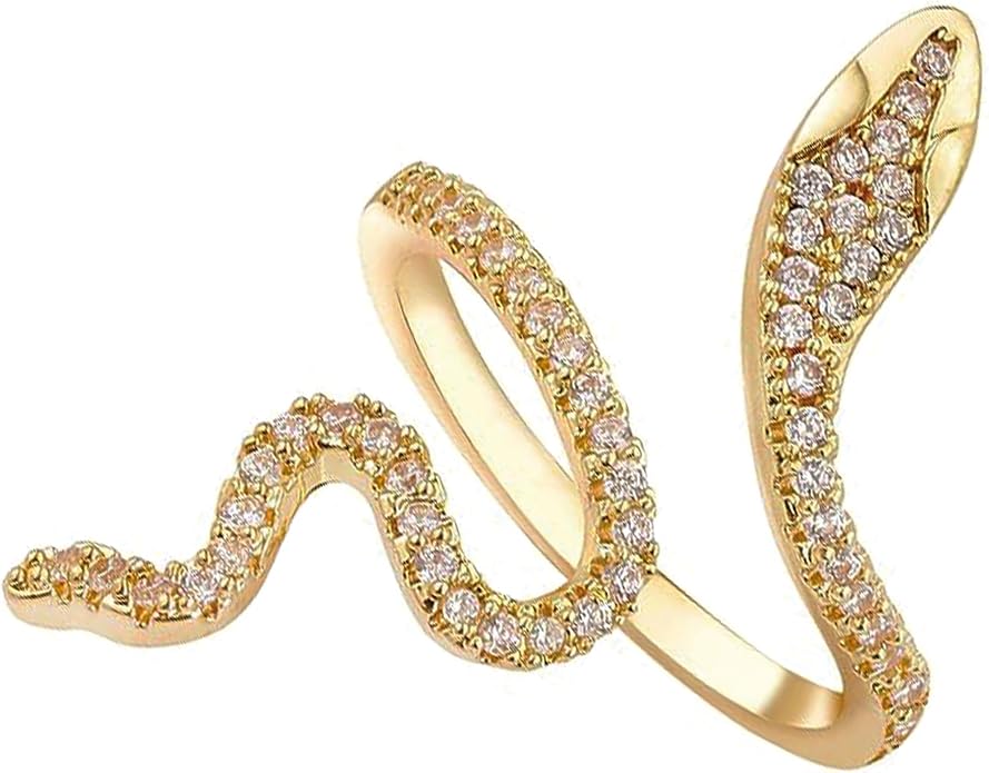 18K Gold Plated Rings for Women and Teen Girls Non Tarnish Cubic Zirconia Fidget Ring Butterfly/Snake/Mesh/Cross/Crown Knuckle Ring Open Adjustable Statement Stacking Chunky Rings