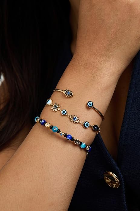 Alex and Ani Evil Eye Bracelets - Sapphire & Crystal Stones, Nickel-Free, Radiant Evil Eye Jewelry for Women