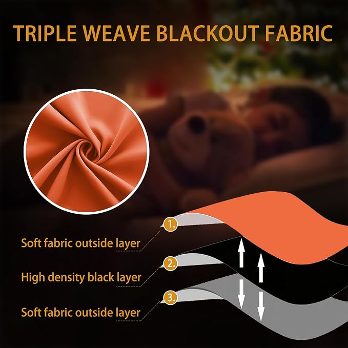 KOUFALL 52x63 Inch Length Orange Blackout Curtains for Living Room
