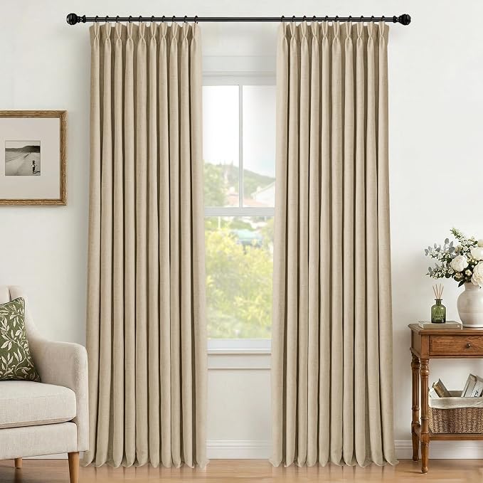 CAPALOCA Pinch Pleated Blackout Curtains 96 Inches Long, Linen Blend, 100% Blackout Drapes with 20 Hooks, Ideal for Bedroom and Living Room, 40" W x 96" L (Pack of 2), Oatmeal