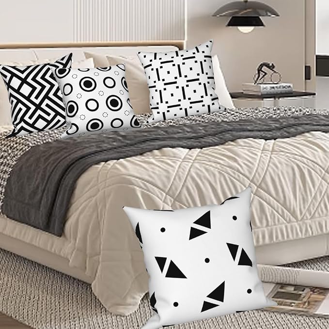 Black White Geometric Throw Pillow Cover 18"x18" Set of 4, Modern Minimalist Abstract Irregular Pattern Cushion Cover for Sofa Chair Couch Bed Office Patio Farmhouse Indoor Outdoor