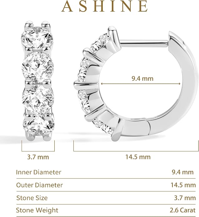 ASHINE 14K Gold Plated 925 Sterling Silver Post Pave Cubic Zirconia Hoop Cuff Huggie Earrings Jewelry for Women Girls