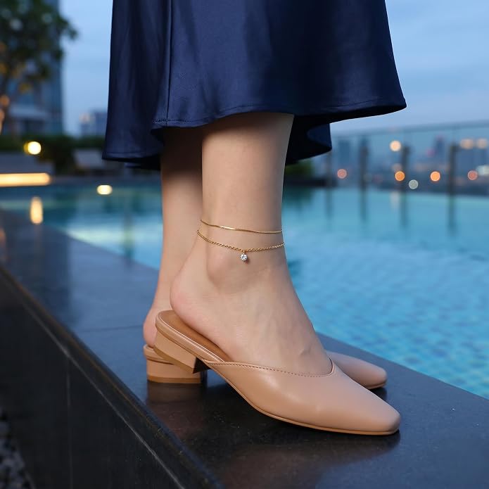 Layered Anklet for Women, 18K Gold Plated Stainless Steel Dainty Double Chain Ankle Bracelet, Minimalist CZ Foot Jewelry Gift