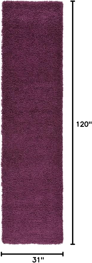 Unique Loom Solid Shag Collection Area Rug (2' 7" x 10' Runner, Eggplant Purple)