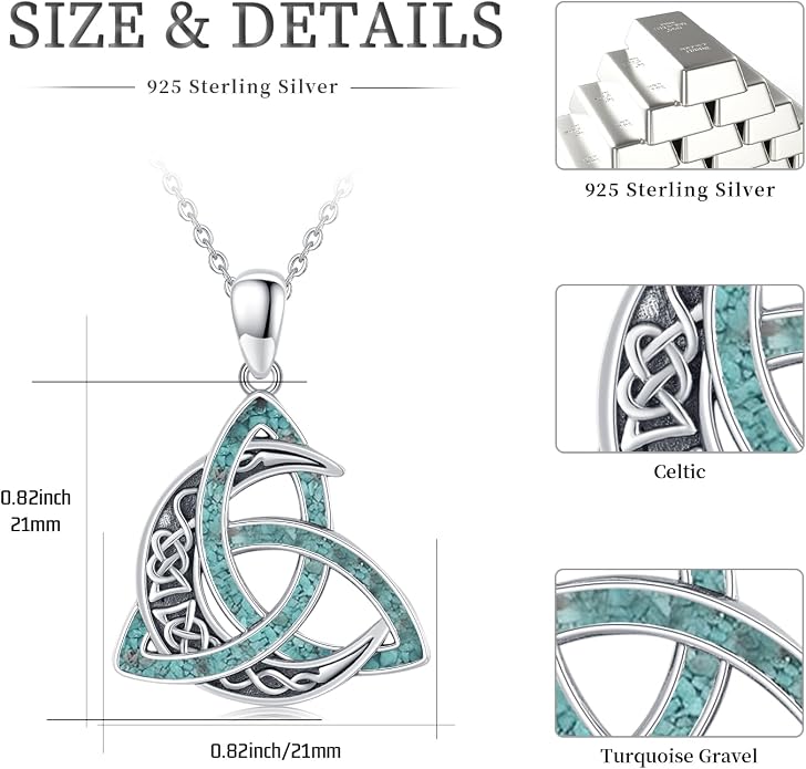CHENGHONG Celtic Moon Necklace for Women 925 Sterling Silver Celtic Knot Moonstone Pendant Necklace Crescent Irish Necklaces Celtics Jewelry Gift for Women Men