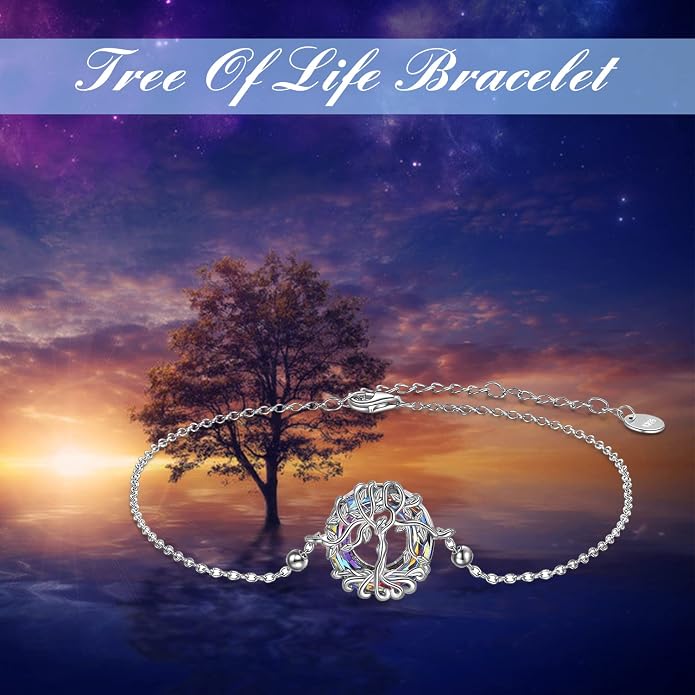 ONEFINITY Tree of Life Bracelet Sterling Silver Abalone Shell/Blue Opal/Turquoise/Malachite Tree of Life Jewelry Gifts for Women