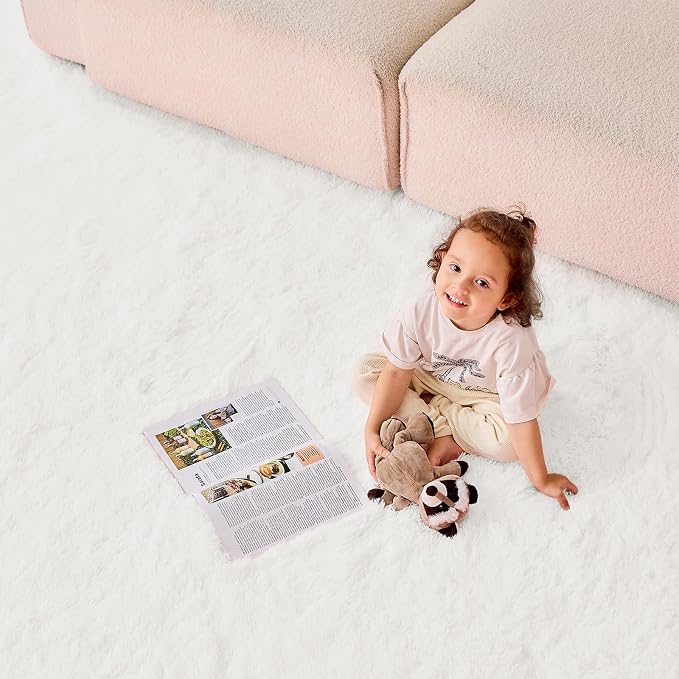 OPPODREAM 5x7 White Rugs for Bedroom, Ultra-Soft Fluffy Area Rugs for Living Room, 5 x 7 Shag Carpet for Nursery, Kids, Girl, Boy, Baby, Plush, Fuzzy, Shaggy, Cute Home Decor