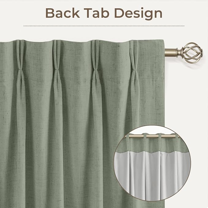 CAPALOCA Pinch Pleated Curtains Blackout, Linen Blackout Curtains 84 inches Long 2 Panels Set for Bedroom, Thermal Insulated Pinch Pleated Drapes for Living Room, 40"W x 84"L (Pack of 2), Light Sage