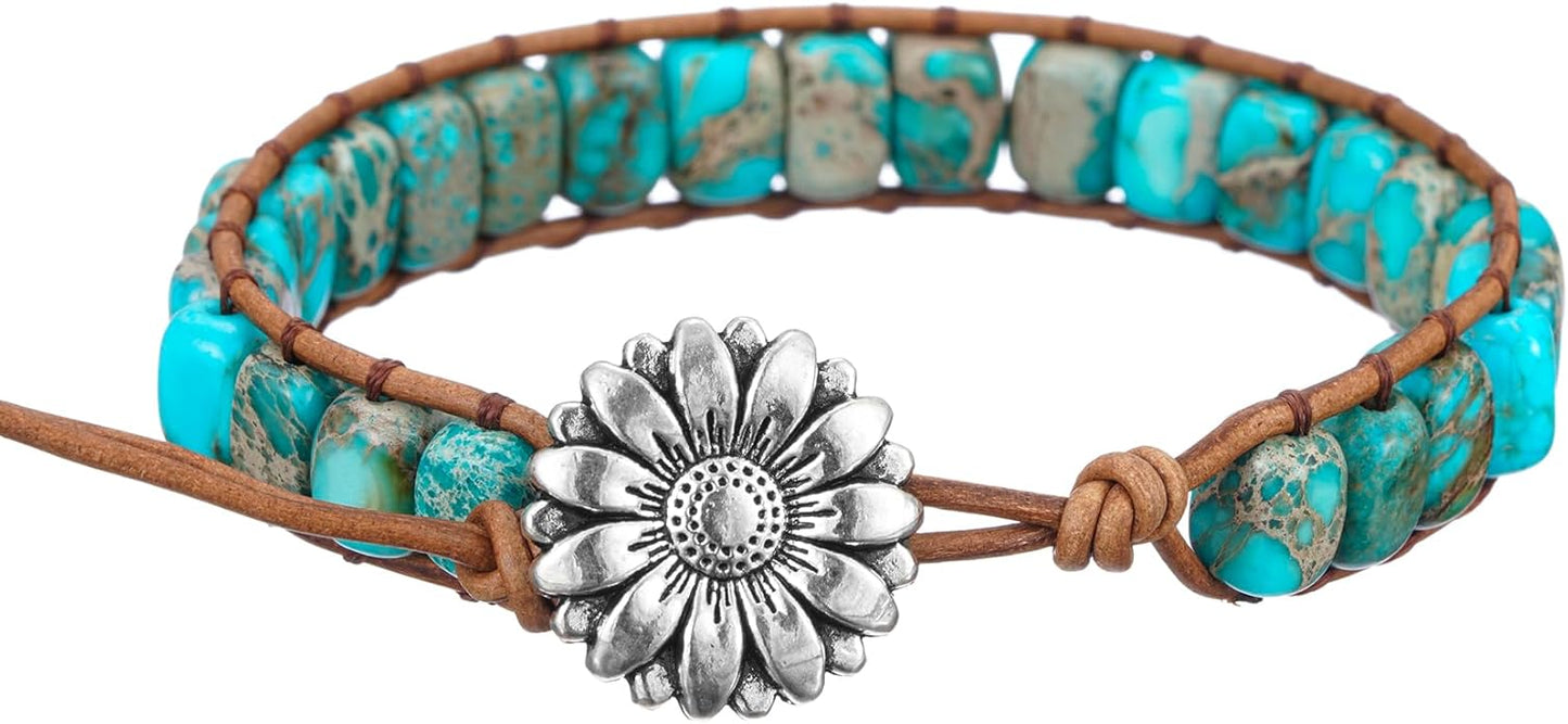 Plumiss Women Boho Handmade Natural Stone Crystal Leather Bead Wrap Bracelets Collection