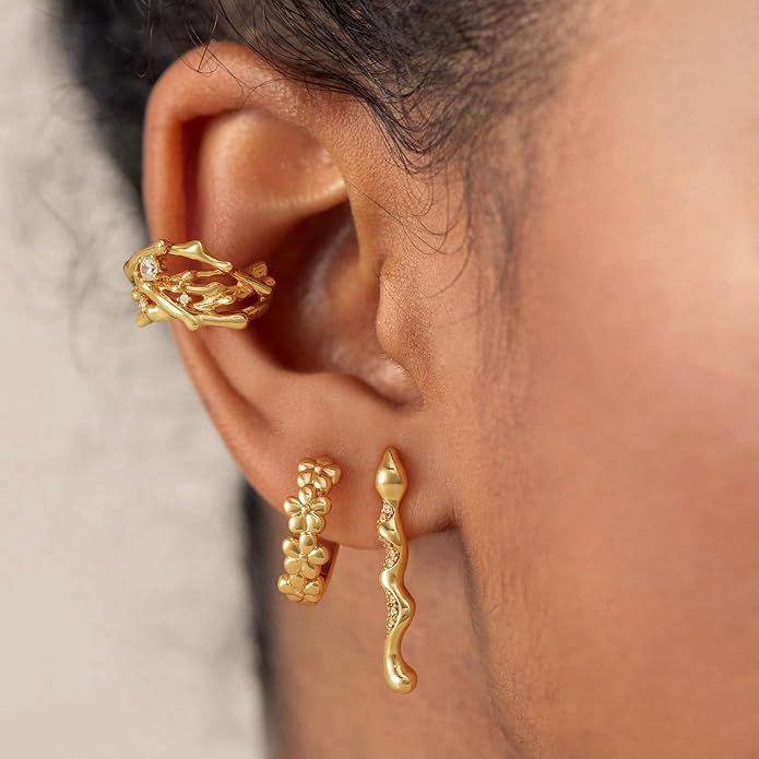 MYEARS Women Ear Cuff Earring Gold Non Pierced Ear Cartilage Clip on Wrap Hoop 14K Gold Filled Tiny Boho Beach Simple Minimalist Delicate Handmade Hypoallergenic Jewelry Gift-Sold as Single/Pair