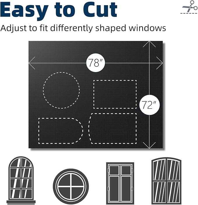NIGHTON Portable Blackout Curtains 78"×72", Strong Hook and Loop Tape Strips with Adhesive, Cuttable Blackout Window Cover, 100% Black Out Material Blinds for Baby Nursery or Travel - Black