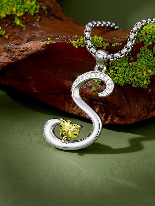 Birthday Gifts for Women Alphabet A to Z Initial Birthstone Pendant Necklaces for Women - 18k White Gold Plated Personalized Name Jewelry Anniversary Graduation Gifts for Wife Her Daughter Girlfriend(with Gift Box)
