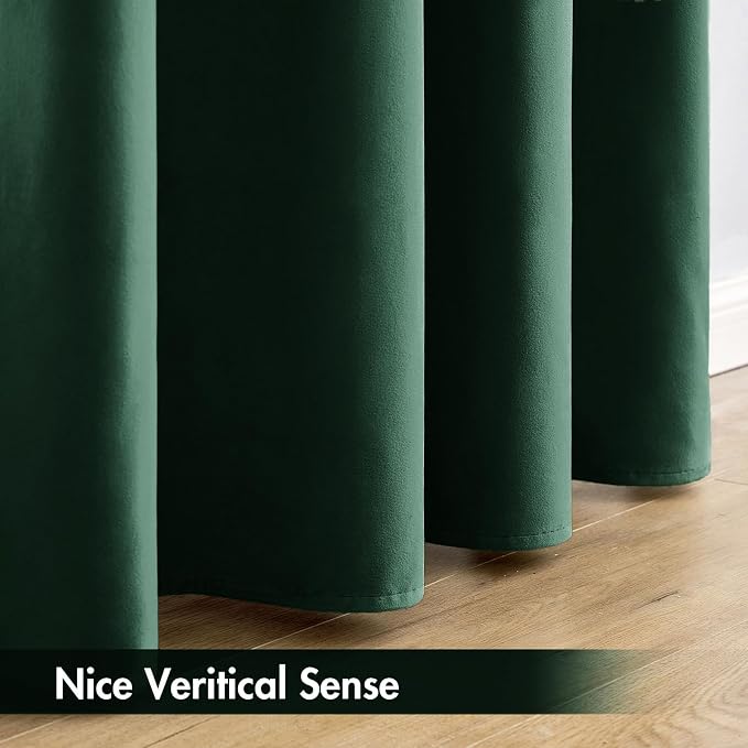 MIULEE Emerald Green Blackout Velvet Curtains Drapes 96 Inch Long 52"x96" | Luxurious Bedroom Living Room Decor, Room Darkening, Thermal Insulated, Rod Pocket Design, Super Soft Fabric