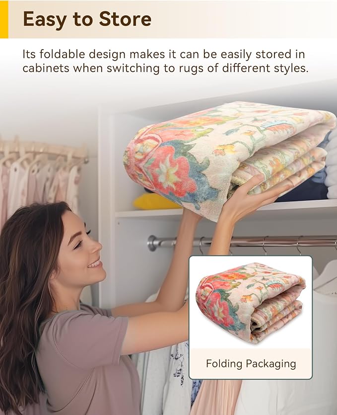 RELEANY Area Rugs Runner 2'x6' Washable Non-Slip, Floral Vintage Distress Medallion Carpet for Kitchen Hallway Bedroom Beside Laundry Room Bathroom, Light Pink Colorful