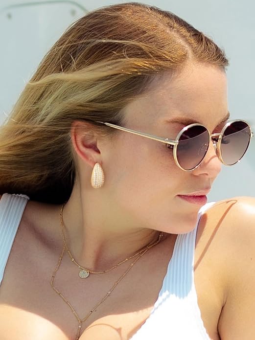 KeyStyle Chunky Gold Hoop Earrings for Women Trendy, Stainless Steel TearDrop Hoops Earring, Lightweight Water Drop Ear Jewerly