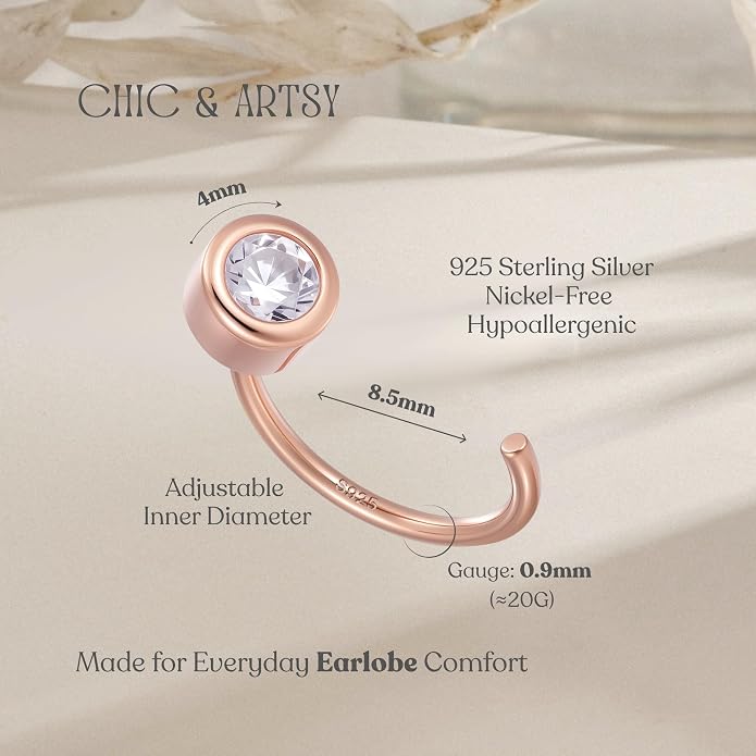 CHIC & ARTSY 925 Sterling Silver Half Hoop Earrings for Women, Dainty Huggie Hoops with Synthetic Opal, Moonstone, CZ & Gemstones, Lightweight Comfort Fit Everyday Elegant Jewelry