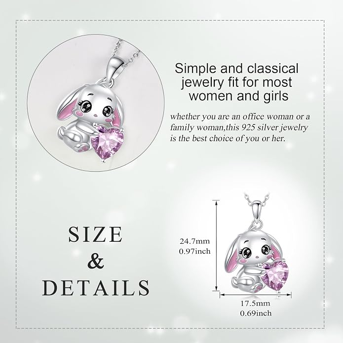 Bat/Cow/Cat/Bunny Necklace 925 Sterling Silver Heart Animal Pendant Necklace for Women