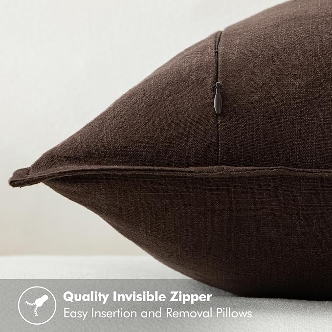 MIULEE Decorative Linen Pillow Covers 20x20 Inch Dark Brown | Boho Farmhouse Fall Autumn Couch Throw Pillows for Bed, Pack of 2 Accent Modern Pillowcases, Sofa Livingroom Home Decor