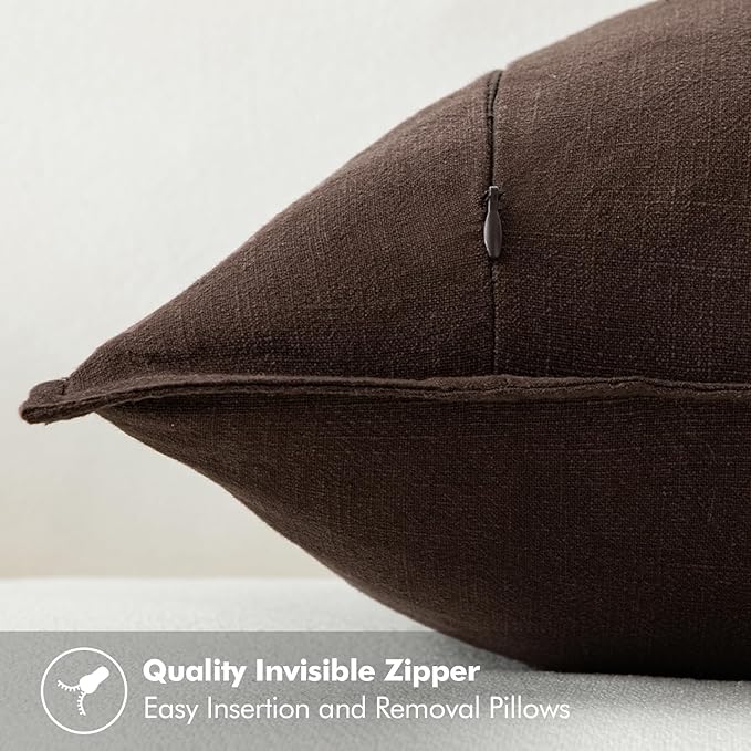 MIULEE Decorative Linen Euro Sham Pillow Covers 24x24 Dark Brown | Boho Farmhouse Fall Autumn Couch Throw Pillows for Bed, Pack of 2 Accent Modern Pillowcases, Sofa Livingroom Home Decor
