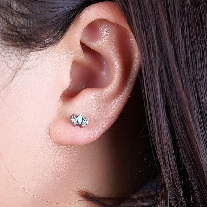 Limerencia 2Pcs 18g Titanium Internally Threaded Tragus Piercing Jewelry Nose Studs Flat Back Earrings Labret, Lip, Helix, Cartilage, Conch, Medusa Piercing for Women Men Sensitive Ears