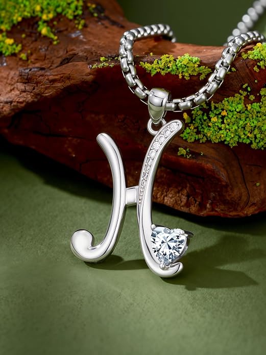 Birthday Gifts for Women Alphabet A to Z Initial Birthstone Pendant Necklaces for Women - 18k White Gold Plated Personalized Name Jewelry Anniversary Graduation Gifts for Wife Her Daughter Girlfriend(with Gift Box)