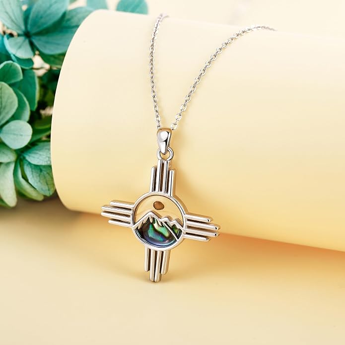 Turquoise Western Necklace Sterling Silver Moon Kokopelli/Cow Skull/Zia Sun/Mountains Pendant Necklace Turquoise Jewelry for Women Hikers Campers