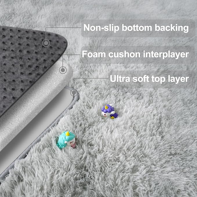 qulint 3x5 Area Rug for Bedroom, Fluffy Rug for Living Room, Tie-Dyed Grey | Plush Shag Small Carpet for Boys Room, Fuzzy Shaggy Alfombras for Nursery Dorm Besides Classroom Home Decor