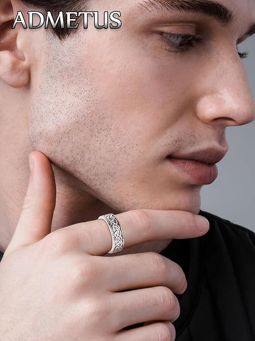 ADMETUS 925 Sterling Silver Celtic Knot Ring Wedding Band Rings for Men Celtic Jewelry Gifts for Men Rings Size 5-15