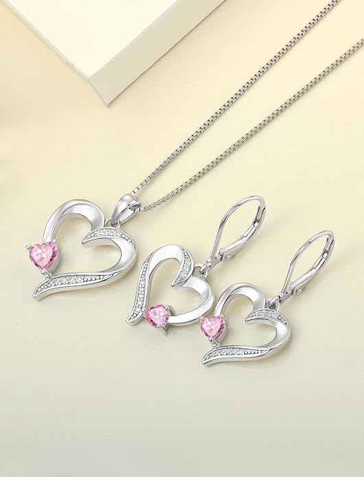 YL Heart Necklace 925 Sterling Silver Love Heart Pendant Birthstone Jewelry for Women