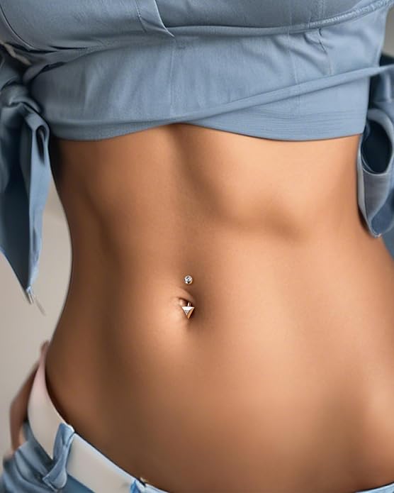 COCHARM 14K Gold Plated925 Sterling Silver Belly Button Ring Gold Filled Triangle Belly Navel Ring Cute 14g Unique Belly Piercing Jewelry For Women Men Mini Belly Bar Nickel Free