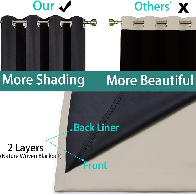 Yakamok Natural Blackout Curtains 84 Inches Long for Bedroom 62" Wide 2 PCS | Blackout Curtain Panels for Bedroom, 2 Thick Layers Grommet Top Thermal Insulated Drapes with Black Liner for Living Room