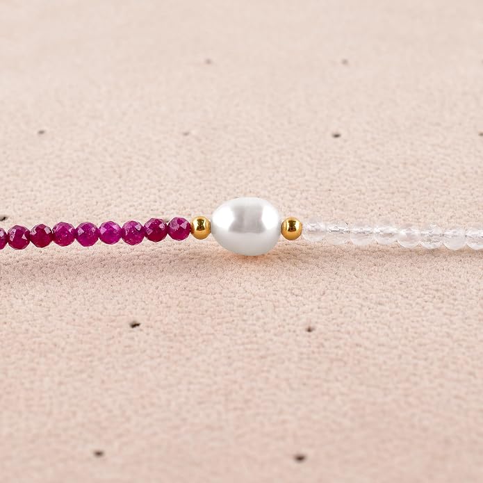 InfinityGemsArt Gemstone Gold Necklace For Women, Birthstone Natural Crystal Stone With Freshwater Pearl Beaded Jewelry, Gold Plated 18 Inch Chain