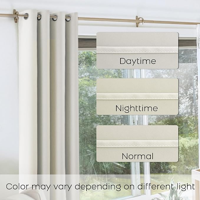 KOUFALL Room Darkening Curtains 63 Inches Long x 72w,70%-80% Blackout Cream Colored Curtains for Bedroom,Light Bege