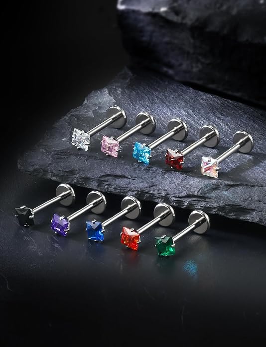 20G 18G 16G Astm F136 Titanium Internal Thread Flat Back Earrings Nose Studs Tragus Helix Conch Cartilage Lobe Earrings Medusa Labret Snake Bite Monroe Lip Ring Piercing Jewelry For Women Men