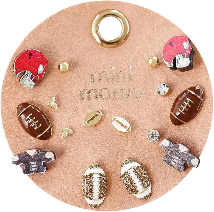 Sports Earring Set for Women Multi Pairs Assorted Multipack - Stud Earrings Jewelry Gift for Sports Mom Football, Baseball, Basketball, Soccer Team