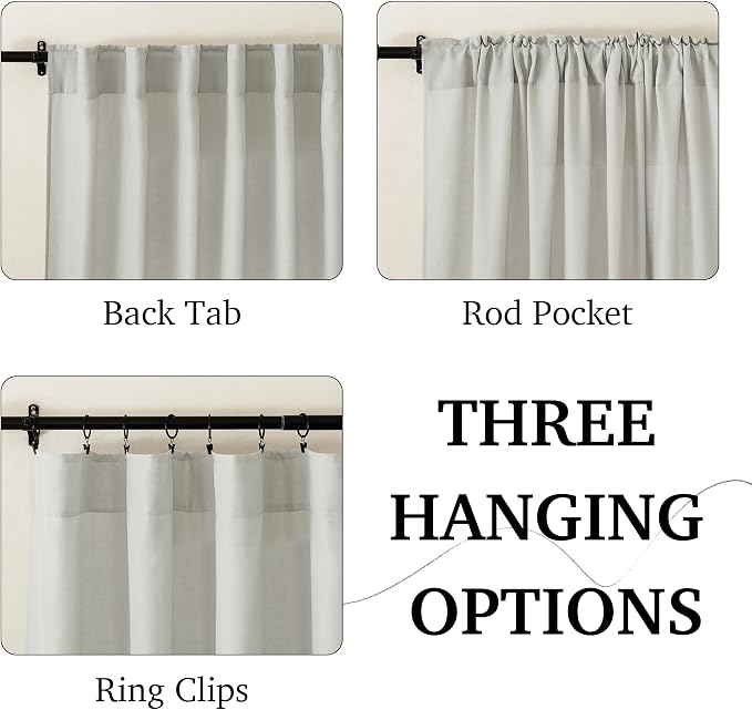 RYB HOME Farmhouse Curtains 90 inches Long, Linen Textured Semi Sheer Flowy Privacy Blind Shade for Dormitory Sliding Glass Door, W 52 x L 90 inches, 2 Panels Set