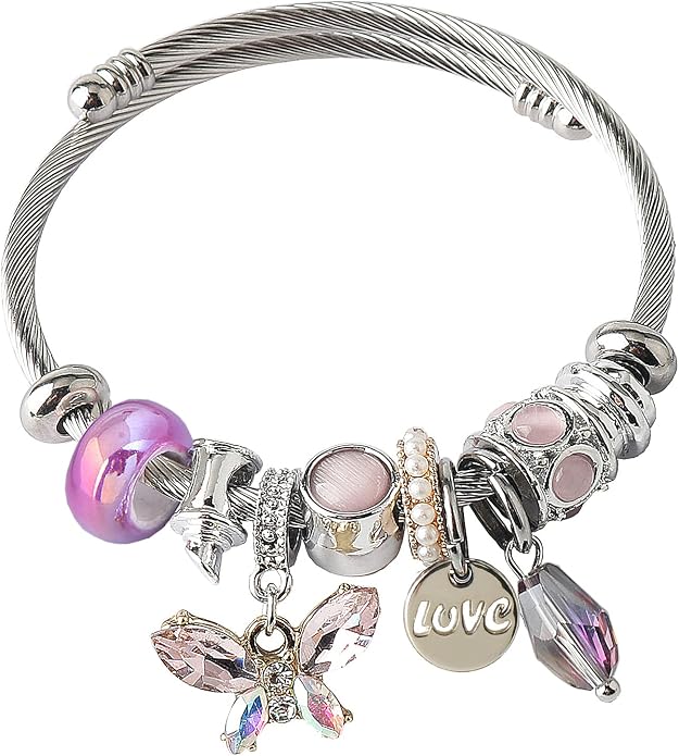 DS Charm Bracelets for girls,exquisite cute cartoon friendship bracelets Silver Stainless Steel Bangle with birthday Gift box, Adjustable girls jewelry Suitable for holiday gifts